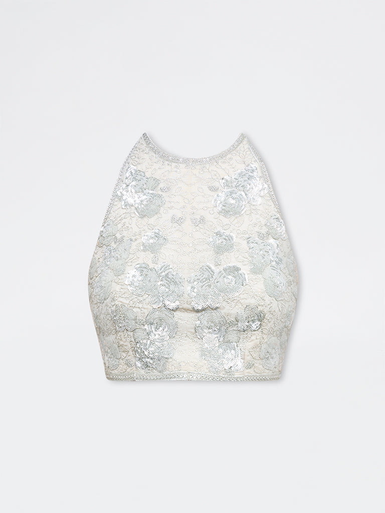 Vark Off-White Floral Embellished Top