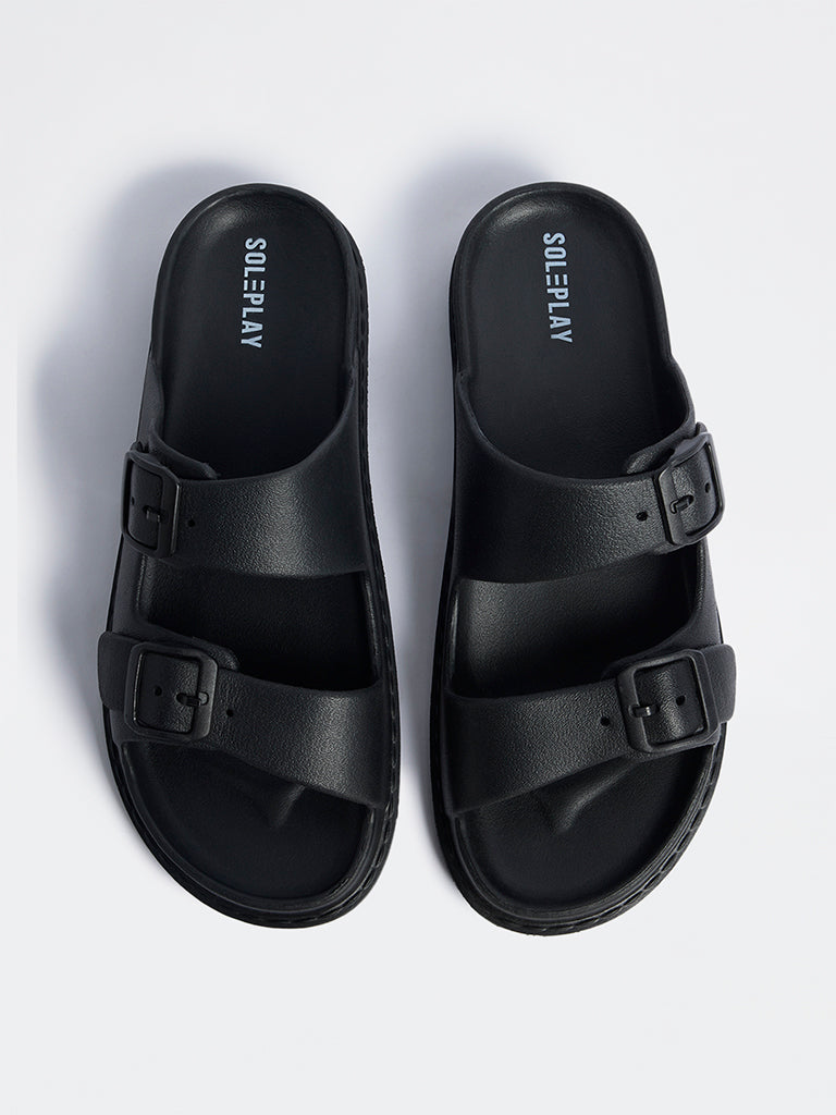 SOLEPLAY Black Buckle-Detailed Slip-On Sandals