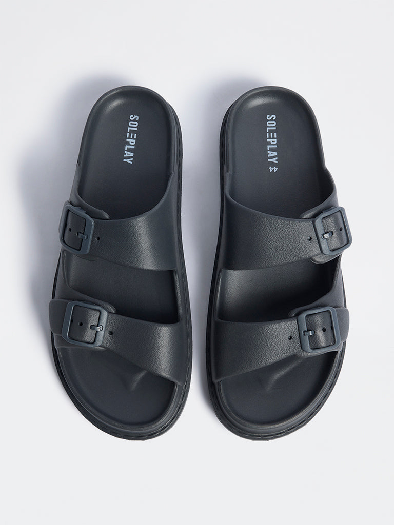 SOLEPLAY Grey Buckle-Detailed Slides