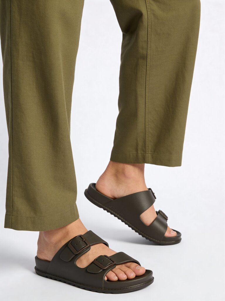 SOLEPLAY Dark Brown Buckle-Detailed Slip-On Sandals