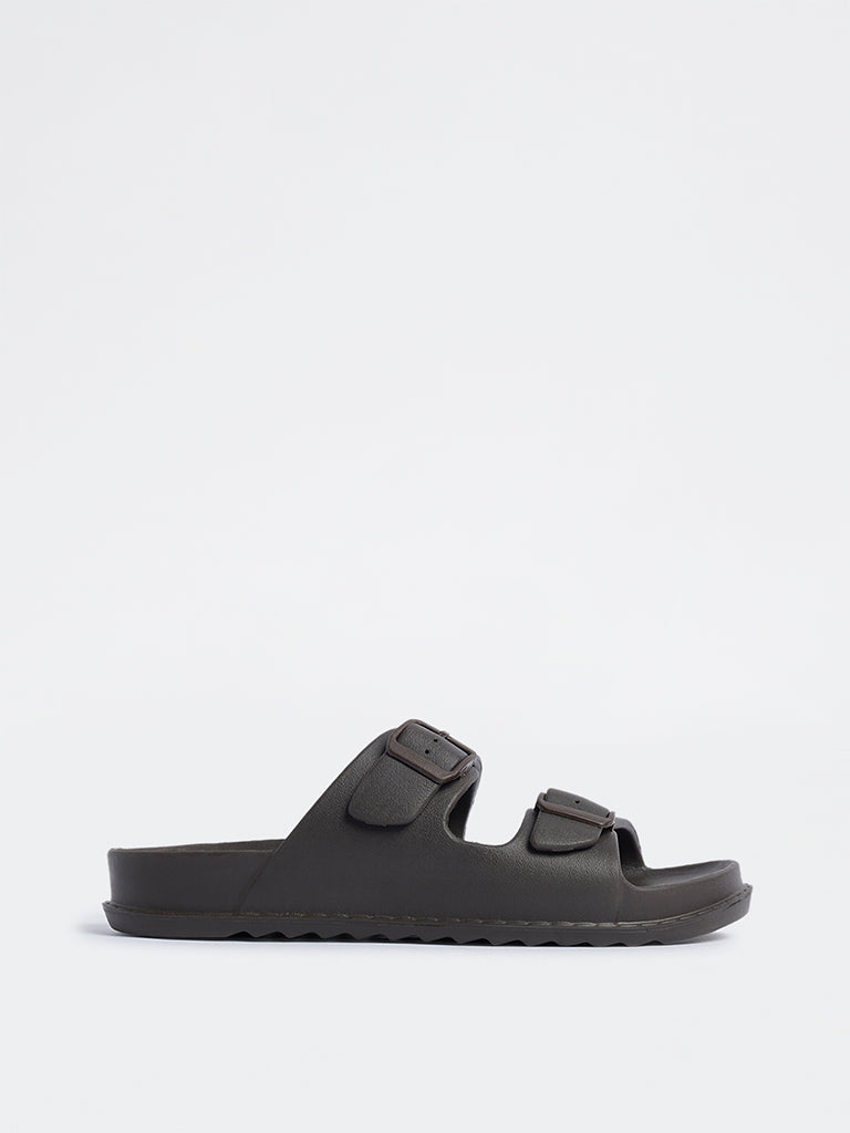 SOLEPLAY Dark Brown Buckle-Detailed Slip-On Sandals