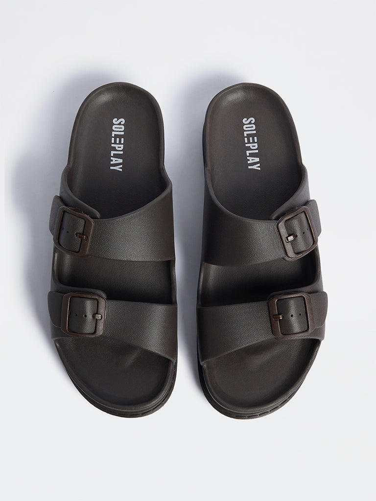 SOLEPLAY Dark Brown Buckle-Detailed Slip-On Sandals