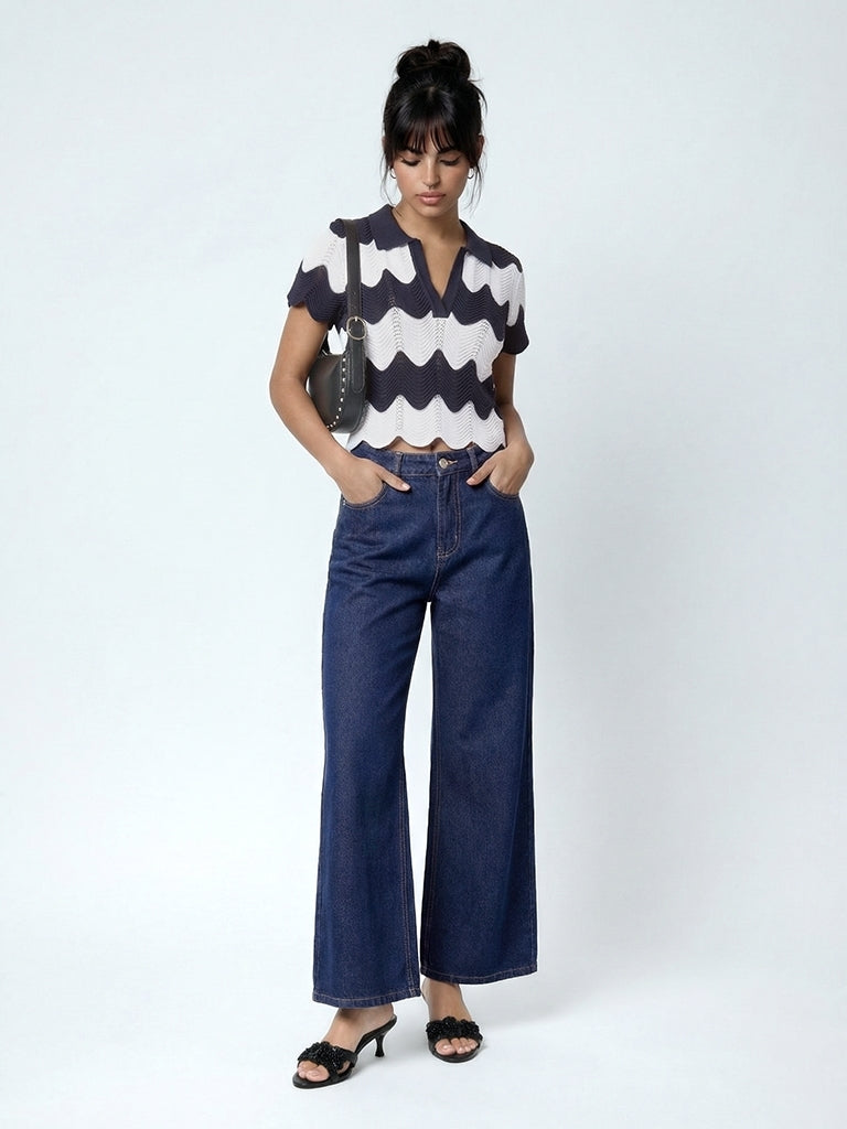Nuon White Striped Knitted Cotton-Blend Top