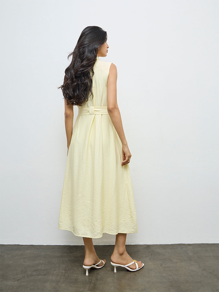 LOV Light Yellow Solid Shirt Dress
