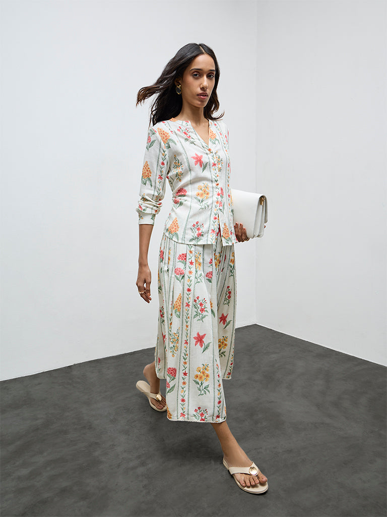 LOV Off-White Floral High-Rise Skirt