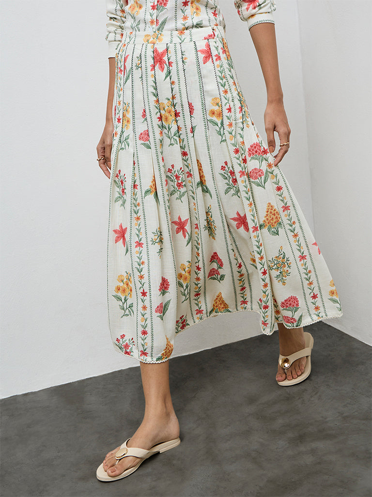 LOV Off-White Floral High-Rise Skirt