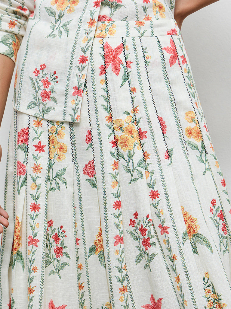 LOV Off-White Floral High-Rise Skirt