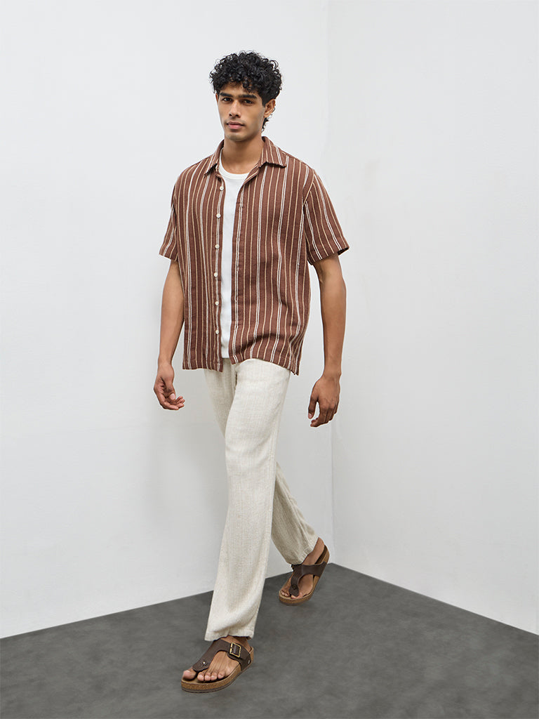ETA Off-White Textured Relaxed-Fit Mid-Rise Chinos