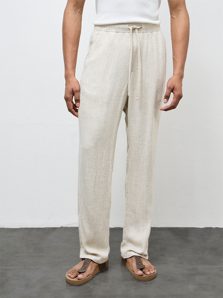 ETA Off-White Textured Relaxed-Fit Mid-Rise Chinos