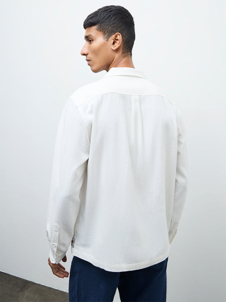 ETA White Tropical Embroidered Relaxed-Fit Cotton Shirt
