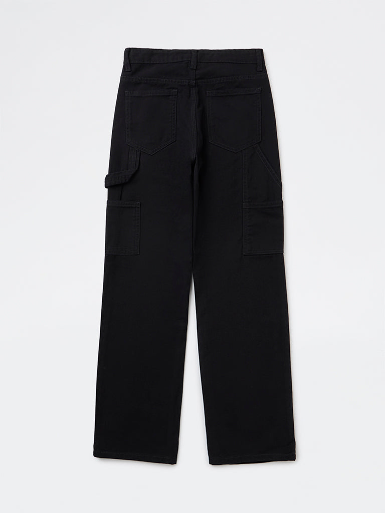 Boys Black Solid Mid-Rise Denim Trousers