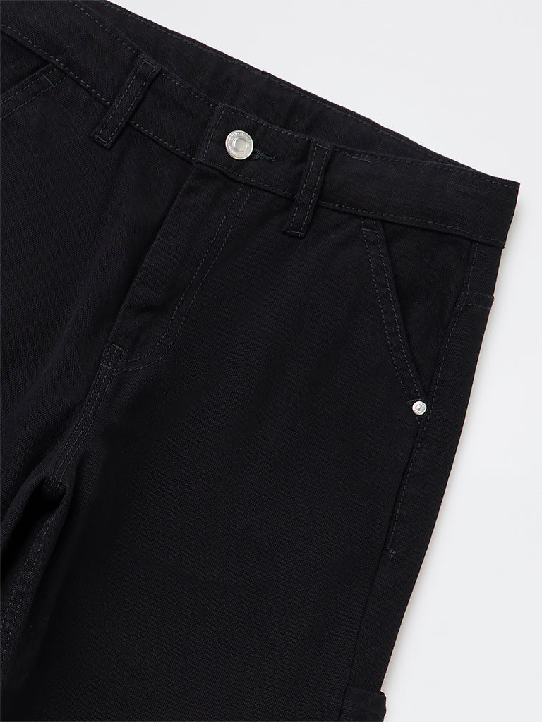 Boys Black Solid Mid-Rise Denim Trousers