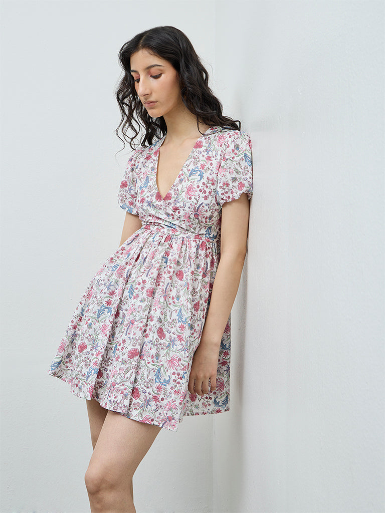 Bombay Paisley Pink Floral Cotton A-Line Dress
