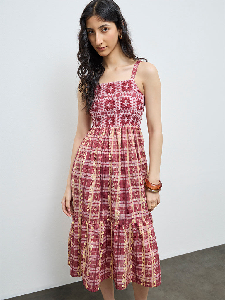 Bombay Paisley Dusty Pink Embroidered Cotton Tiered Dress