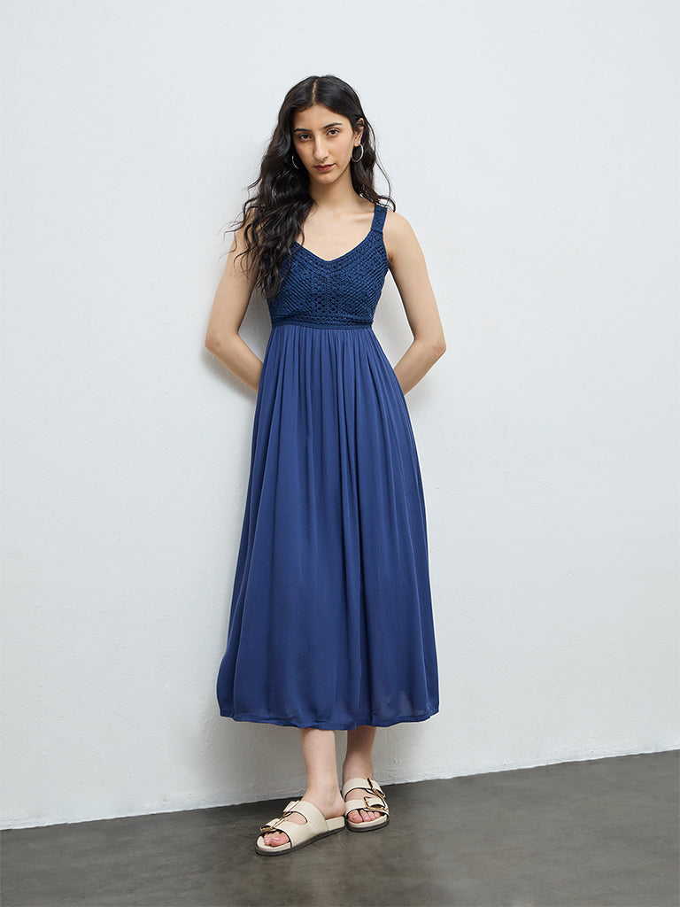 Bombay Paisley Blue Crochet Knitted A-Line Dress