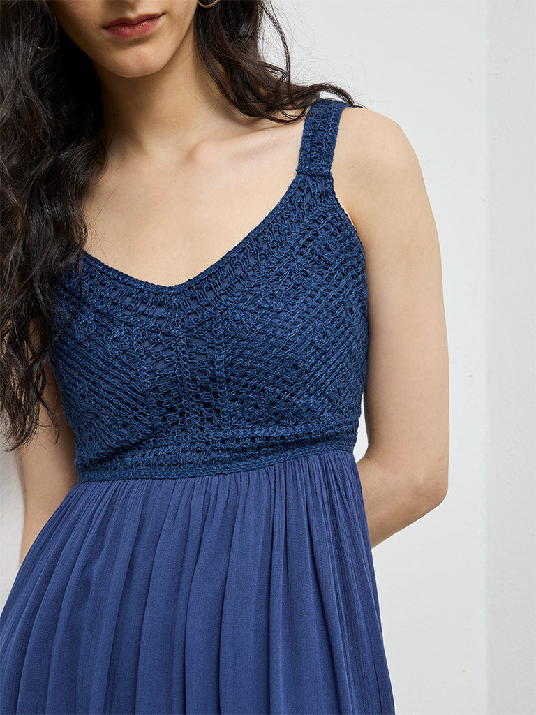 Bombay Paisley Blue Crochet Knitted A-Line Dress