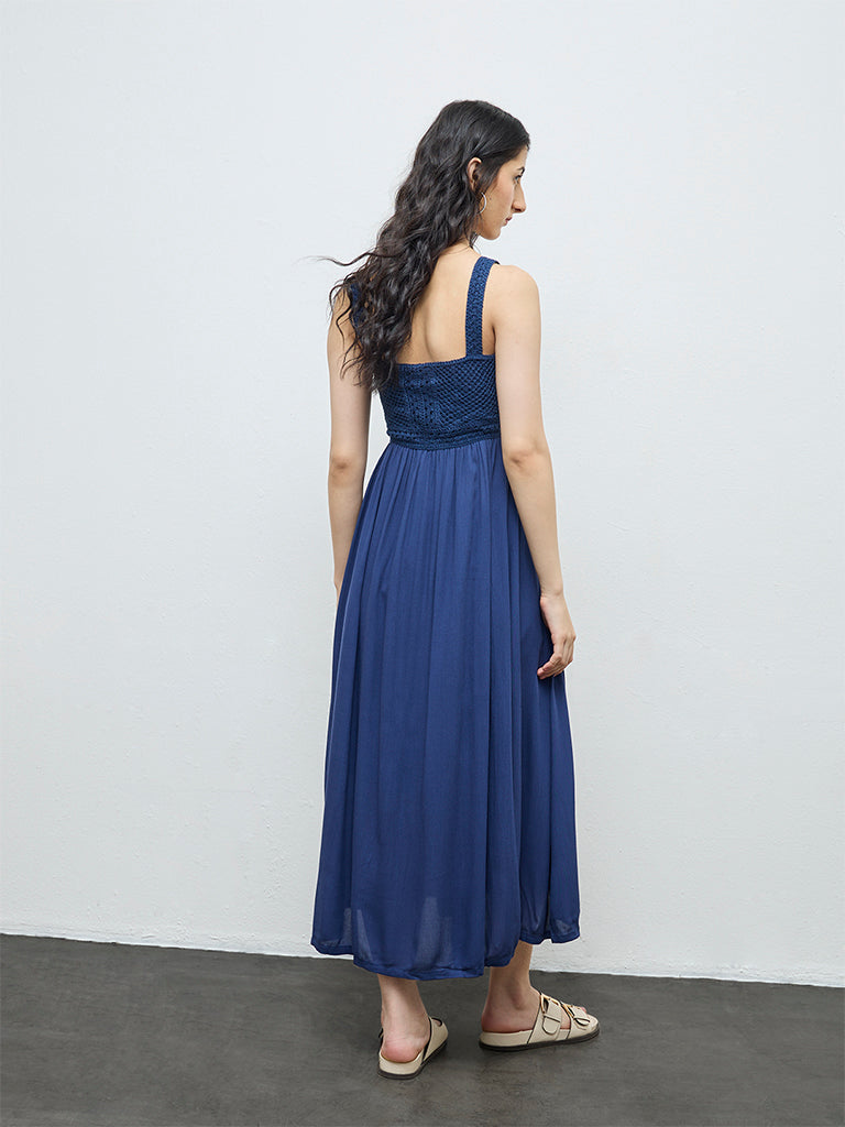 Bombay Paisley Blue Crochet Knitted A-Line Dress