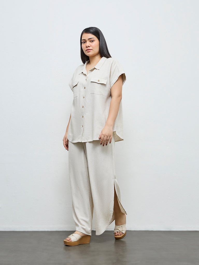 Gia Light Beige High-Rise Cotton Trousers