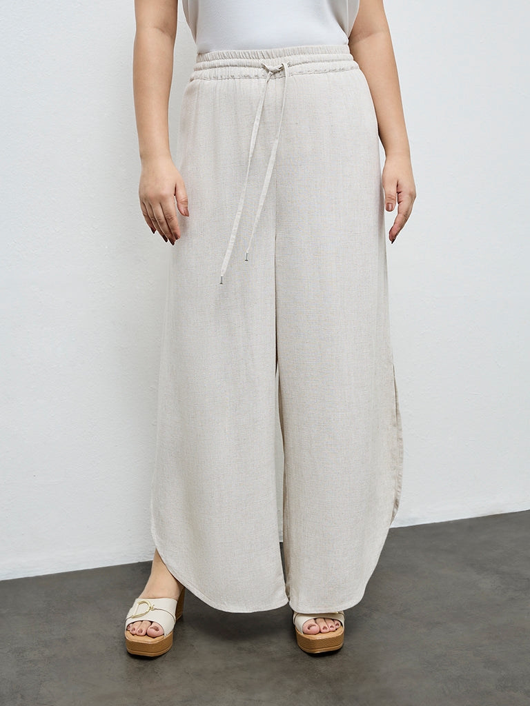 Gia Light Beige High-Rise Cotton Trousers