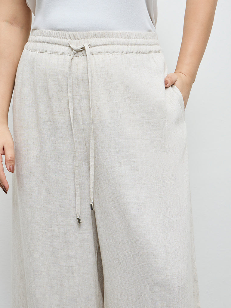 Gia Light Beige High-Rise Cotton Trousers