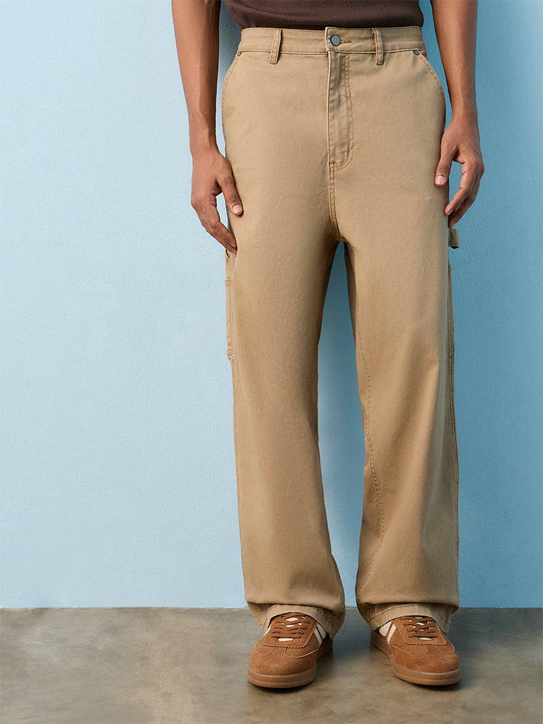 Nuon Taupe Relaxed Fit Mid-Rise Jeans