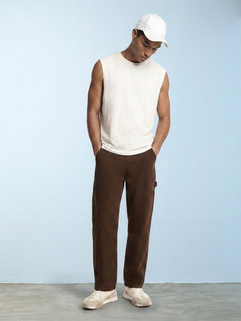 Nuon Dark Brown Relaxed-Fit Mid-Rise Jeans