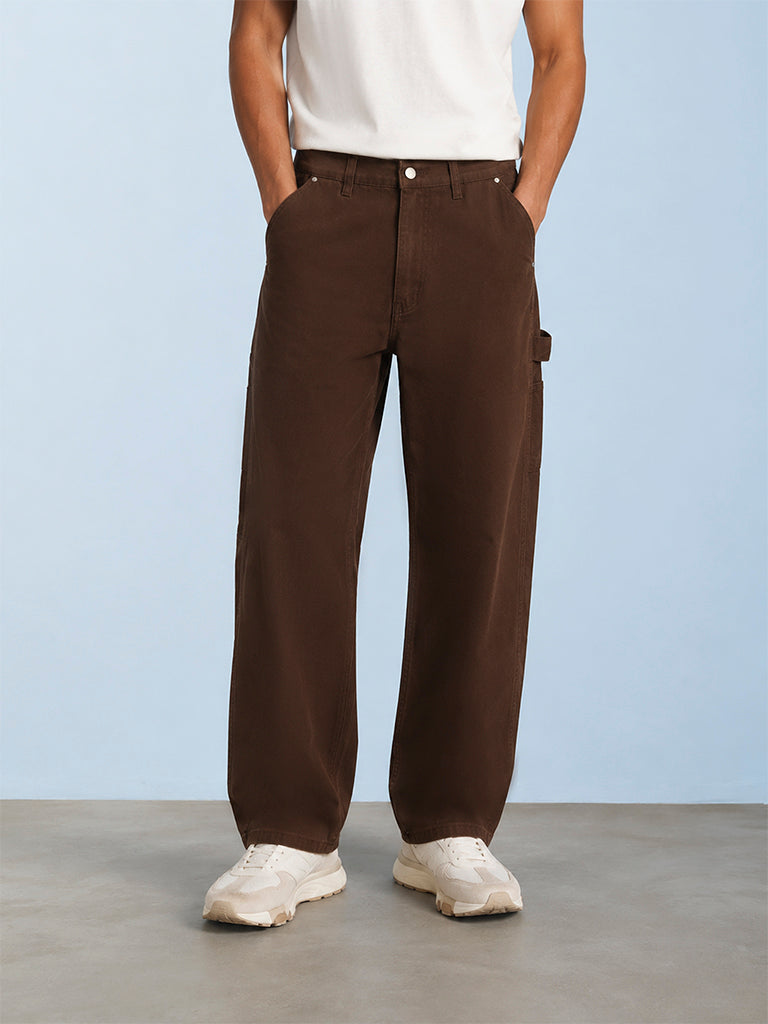 Nuon Dark Brown Relaxed-Fit Mid-Rise Jeans
