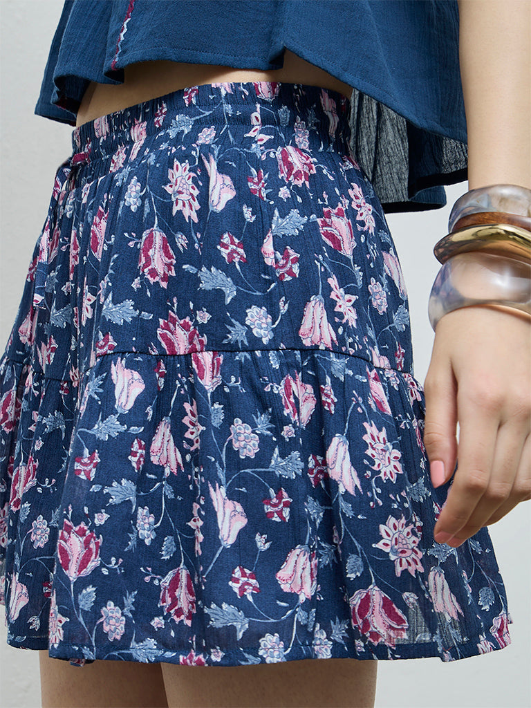 Bombay Paisley Blue Floral Cotton Skirt