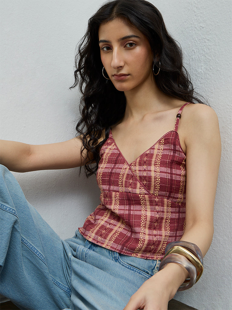 Bombay Paisley Dark Pink Embroidered Cotton Top