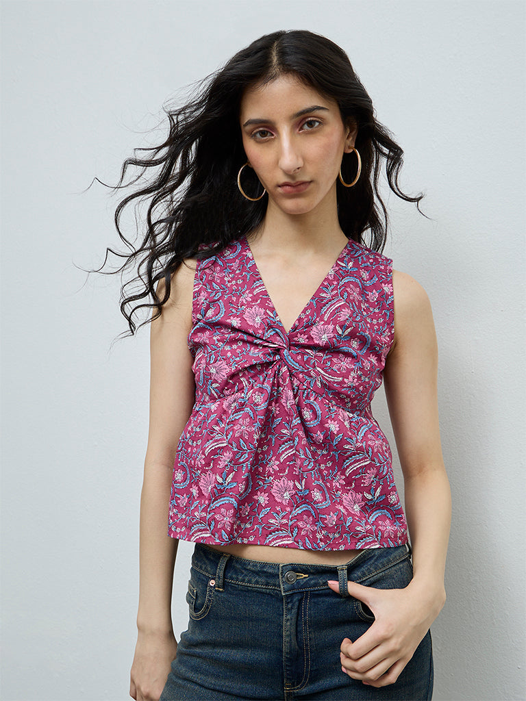 Bombay Paisley Magenta Floral Detailed Cotton Top