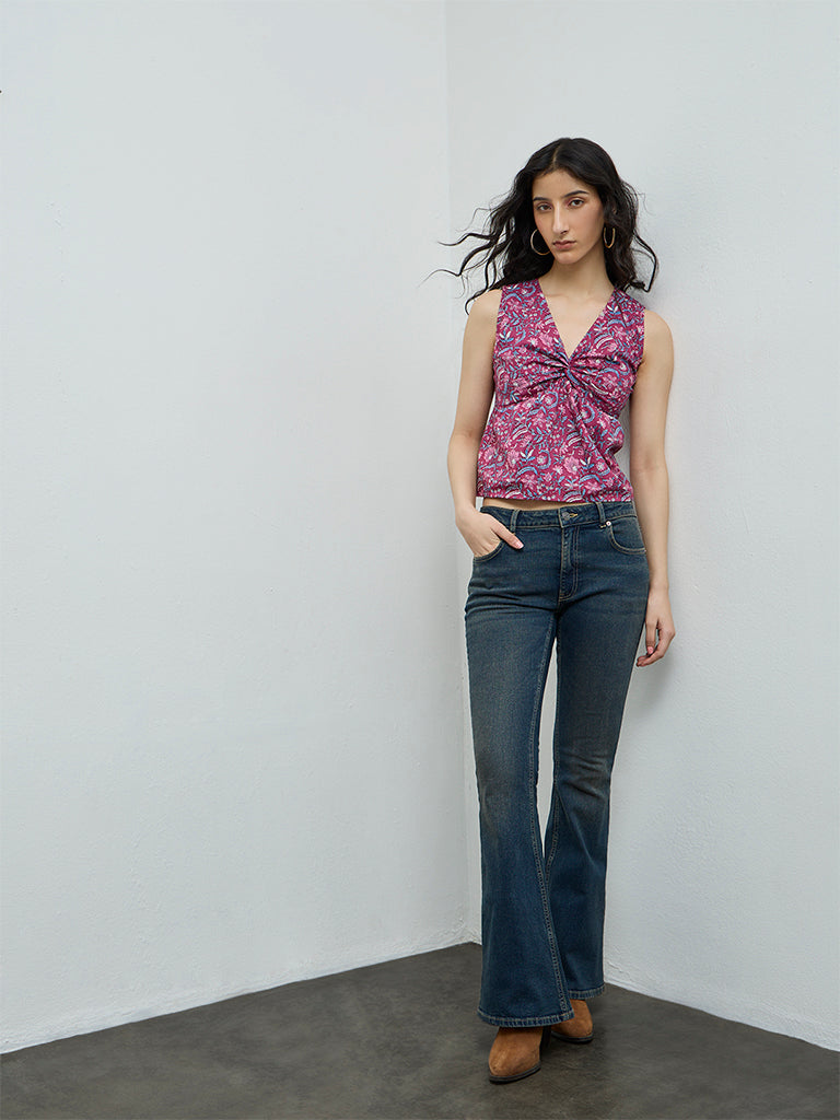 Bombay Paisley Magenta Floral Detailed Cotton Top