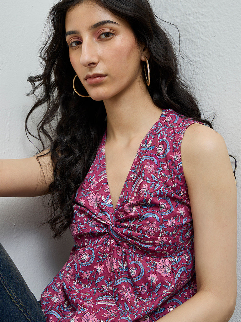 Bombay Paisley Magenta Floral Detailed Cotton Top