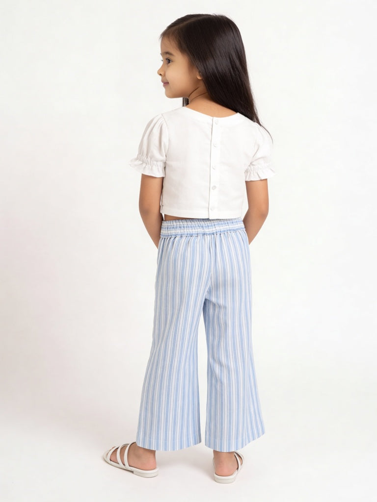Utsa Kids Girls Light Blue Striped Mid-Rise Cotton-Blend Pants - (2-8 yrs)