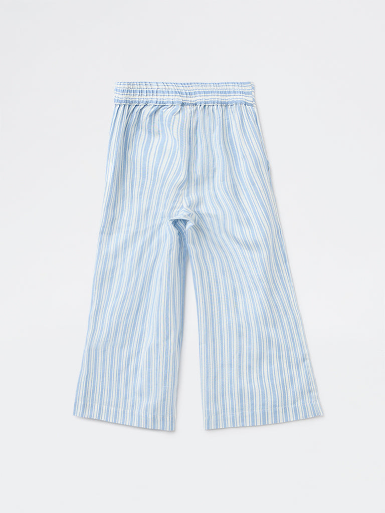 Utsa Kids Girls Light Blue Striped Mid-Rise Cotton-Blend Pants - (2-8 yrs)