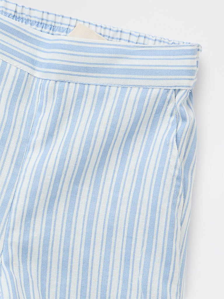 Utsa Kids Girls Light Blue Striped Mid-Rise Cotton-Blend Pants - (2-8 yrs)