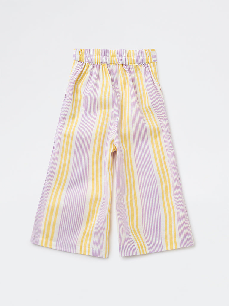 Utsa Kids Girls Lilac Striped Mid-Rise Cotton-Blend Pants - (2-8 yrs)
