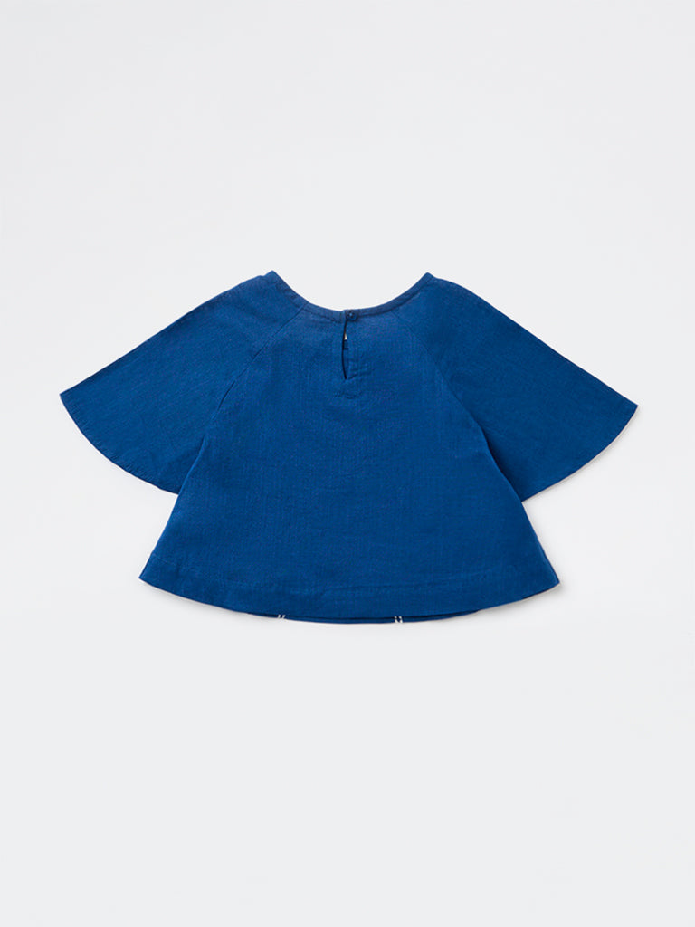 Utsa Kids Girls Indigo Embroidered Cotton Top - (2-8 yrs)