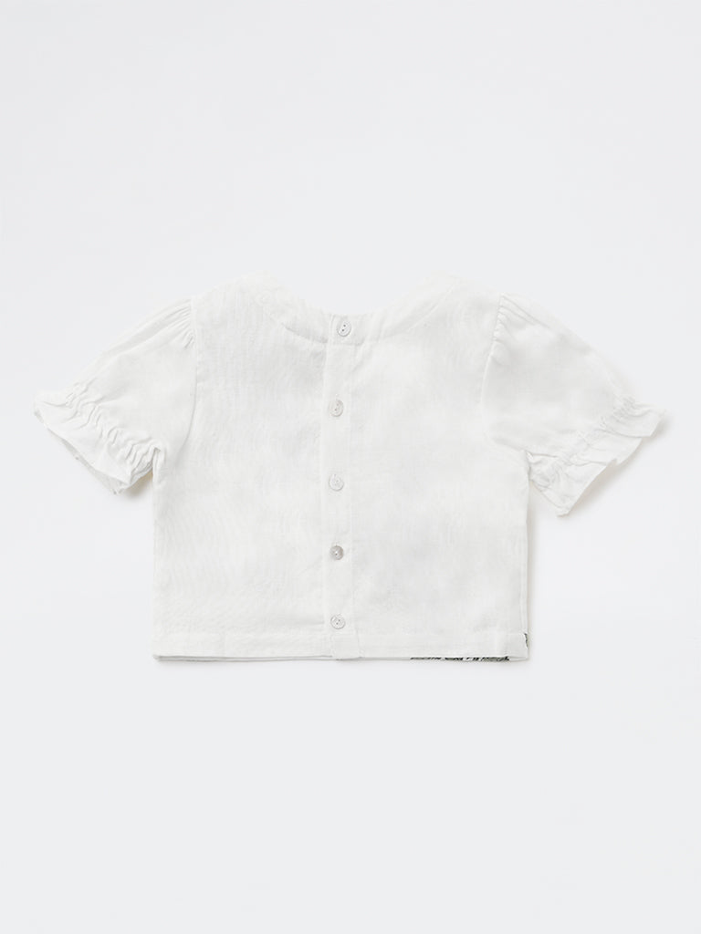 Utsa Kids Girls White Floral Printed Cotton-Blend Top - (2-8 yrs)