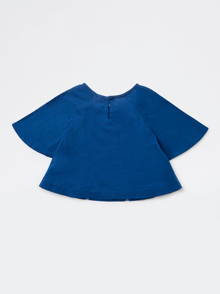 Utsa Kids Girls Indigo Embroidered Cotton Top - (8-14 yrs)
