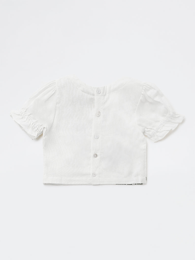 Utsa Kids Girls White Floral Printed Cotton-Blend Top - (8-14 yrs)