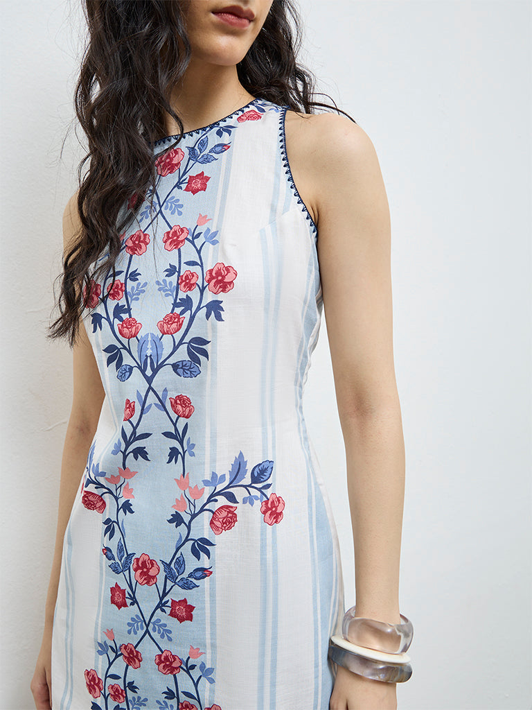 Bombay Paisley White Floral Pattern Cotton Shift Dress