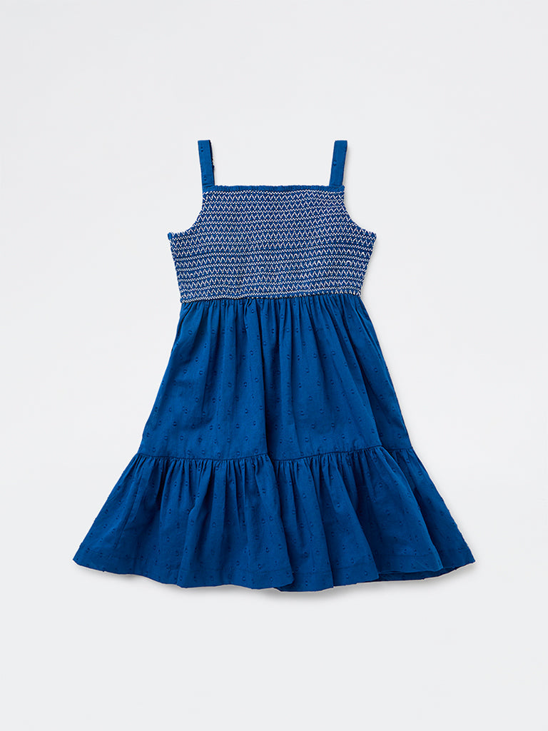 Utsa Kids Girls Indigo Embroidered A-Line Cotton-Blend Dress - (2-8 yrs)