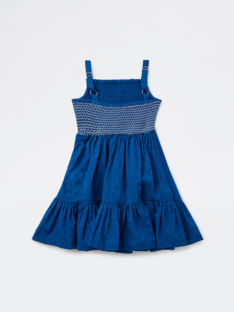 Utsa Kids Girls Indigo Embroidered A-Line Cotton-Blend Dress - (2-8 yrs)