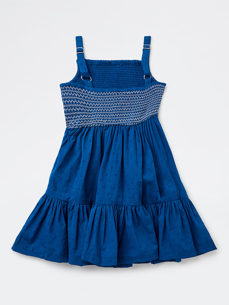 Utsa Kids Girls Indigo Embroidered A-Line Cotton-Blend Dress - (8-14 yrs)