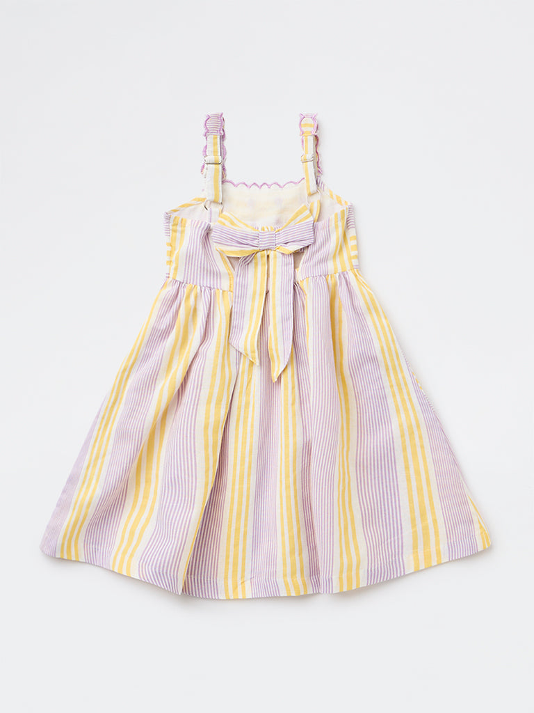 Utsa Kids Girls Multicolour Striped A-Line Cotton-Blend Dress - (2-8 yrs)