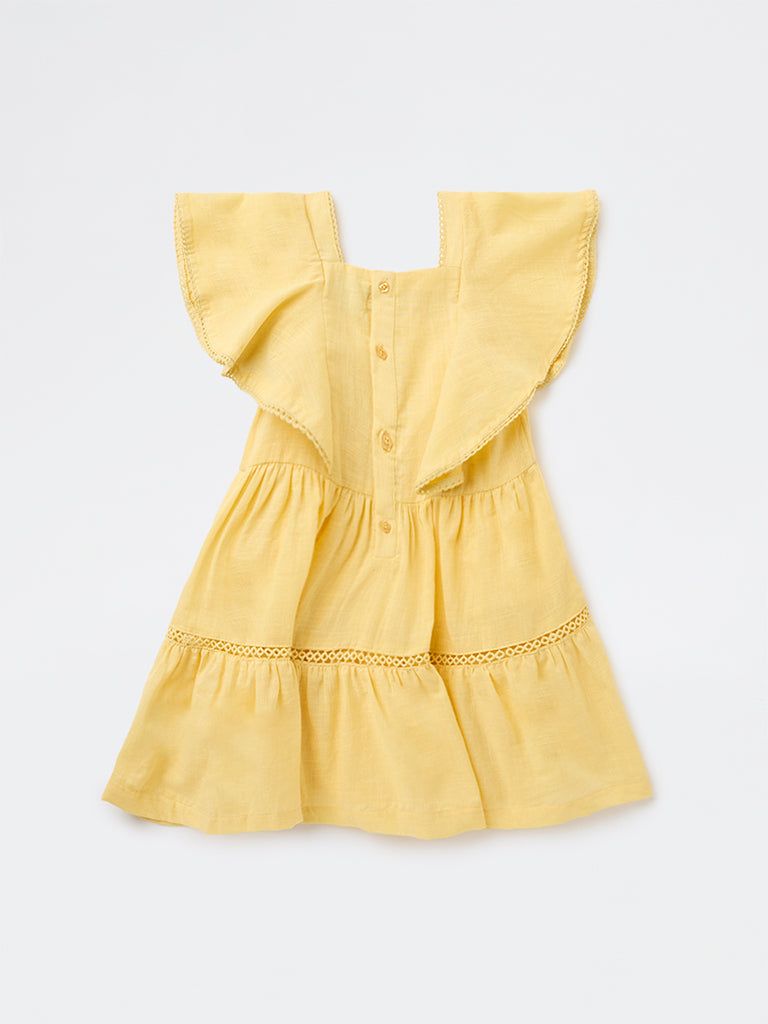 Utsa Kids Girls Yellow Embroidered A-Line Cotton Dress - (2-8 yrs)