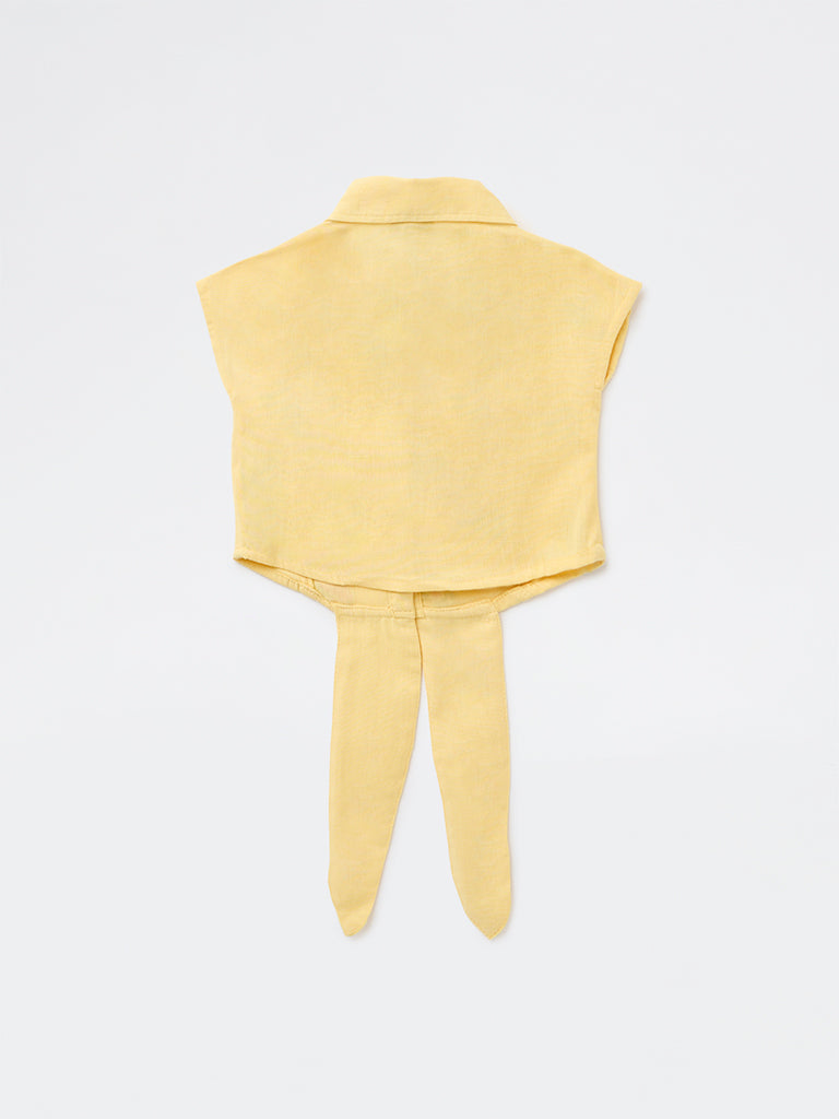 Utsa Kids Girls Yellow Embroidered Cotton-Blend Top - (2-8 yrs)