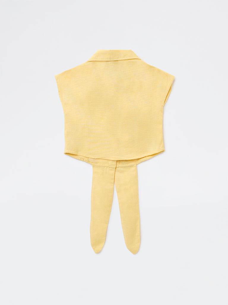 Utsa Kids Girls Yellow Embroidered Cotton-Blend Top - (8-14 yrs)
