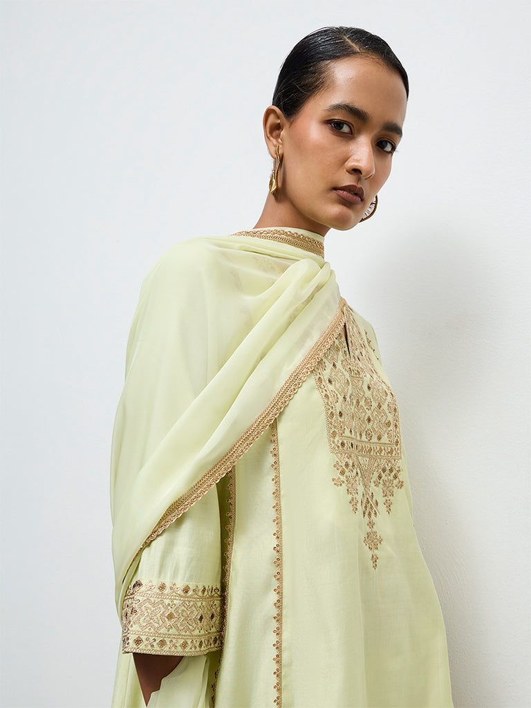 Vark Light Green Embroidered A-Line Ethnic Set