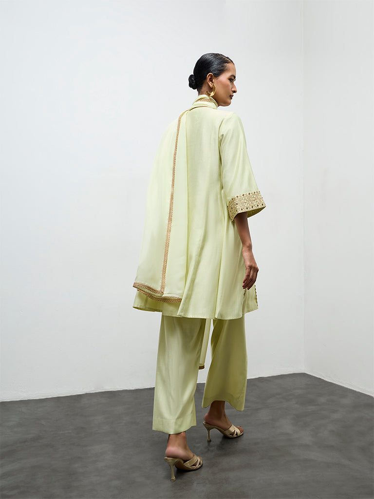 Vark Light Green Embroidered A-Line Ethnic Set
